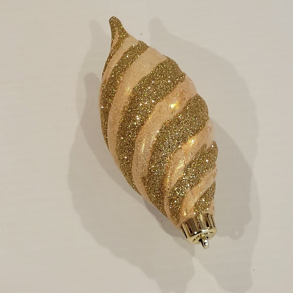 Vintage Christmas Ornament Glass Glitter Swirl Gold Tone 5" long